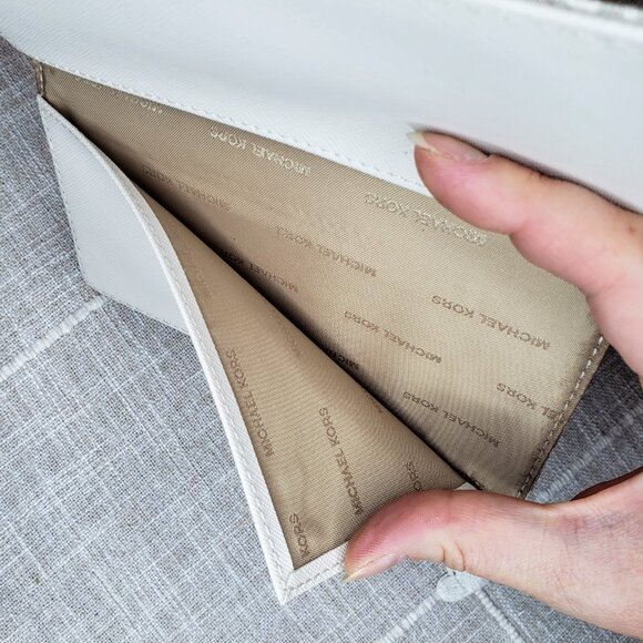 MICHAEL Michael Kors Jet Set Checkbook Wallet - White MK Logo Leather - Picture 10 of 17